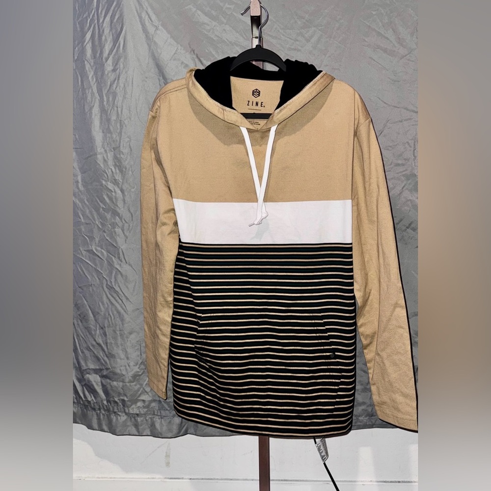 Zine Clothing Tan and Black Striped Men's Hoodie size M